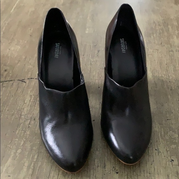 KATE SPADE SATURDAY Black Leather Block Heel Shoes - Picture 3 of 16